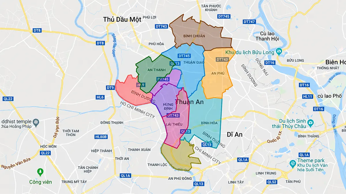 Bản đồ vị trí Lái Thiêu trong thành phố Thuận An Bình Dương